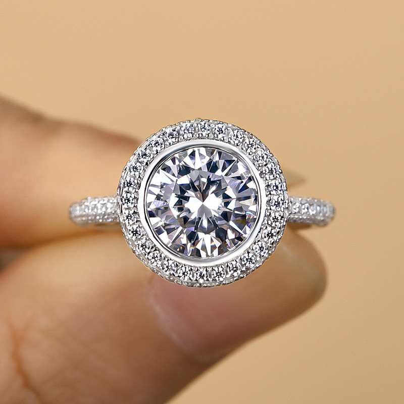 3Ct Vintage Halo Round Cut Engagement Ring-Sterling Silver-lornajewelry