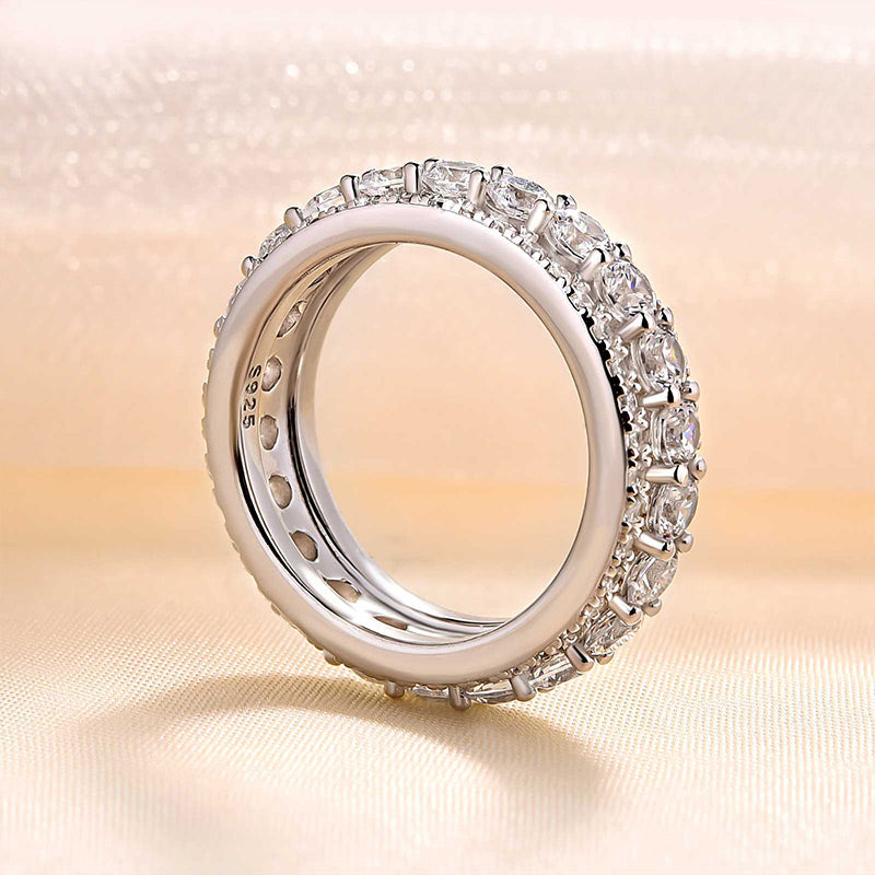Moissanite Fashion Eternity 3 Row Design Round Cut Women's Wedding Band Ring-Sterling Silver-lornajewelry