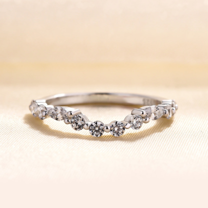 Unique Half Round & Marquise Cut Wedding Band In Sterling Silver-Sterling Silver-lornajewelry