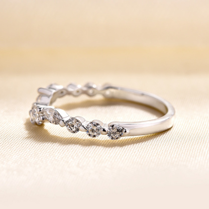 Unique Half Round & Marquise Cut Wedding Band In Sterling Silver-Sterling Silver-lornajewelry