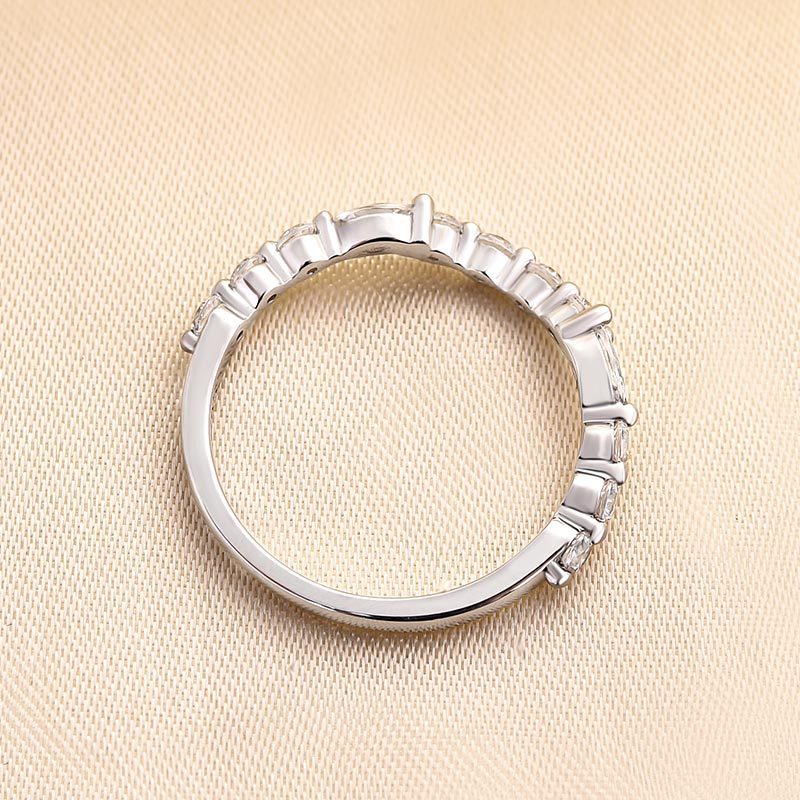 Unique Half Round & Marquise Cut Wedding Band In Sterling Silver-Sterling Silver-lornajewelry