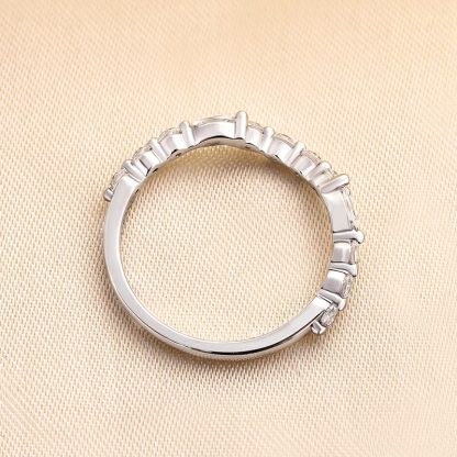 Unique Half Round & Marquise Cut Wedding Band In Sterling Silver-Sterling Silver-lornajewelry