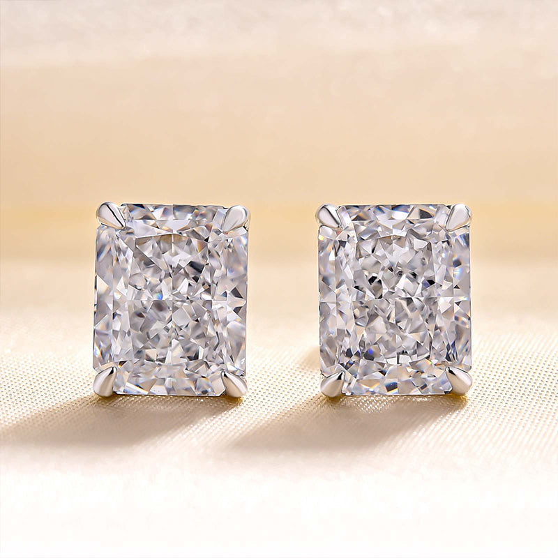 Classic Radiant Cut Women's Stud Earrings In Sterling Silver-Sterling Silver-lornajewelry