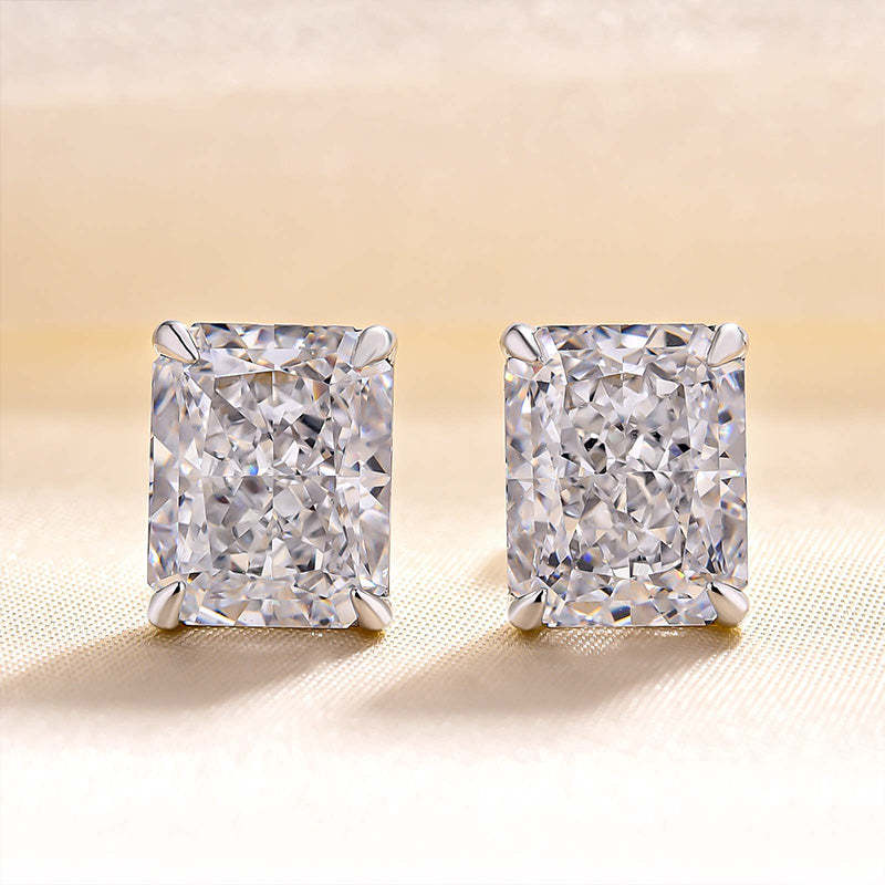 Classic Radiant Cut Women's Stud Earrings In Sterling Silver-Sterling Silver-lornajewelry