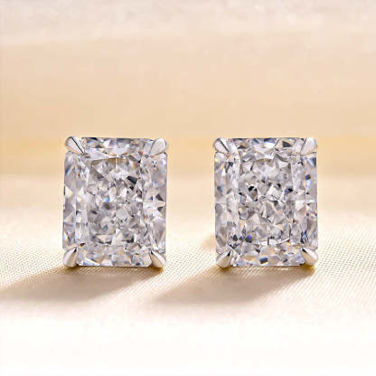 Classic Radiant Cut Women's Stud Earrings In Sterling Silver-Sterling Silver-lornajewelry