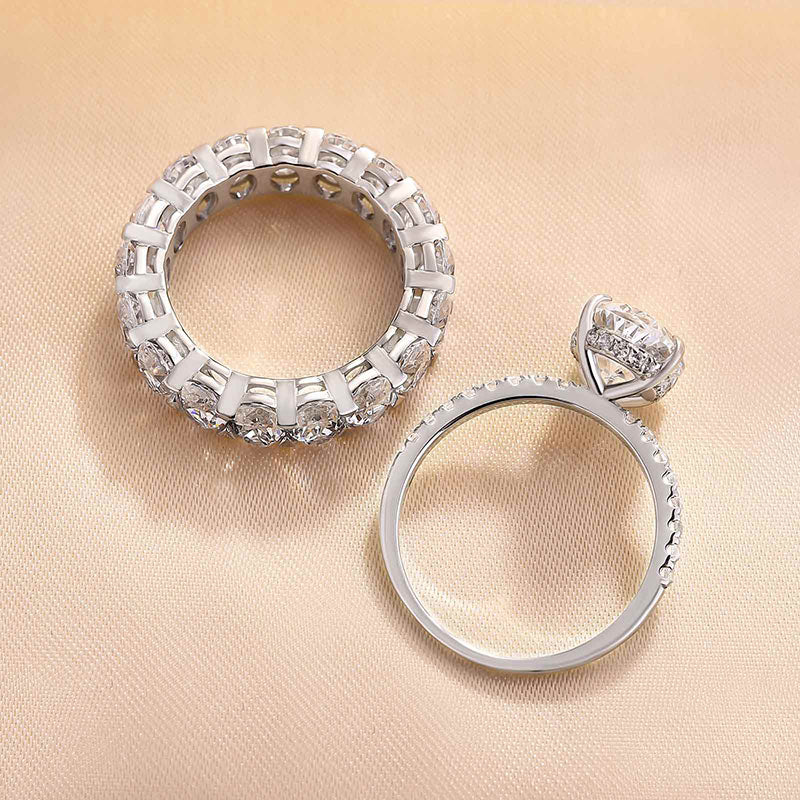 Stunning Oval Cut  Wedding Ring Set In Sterling Silver-Sterling Silver-lornajewelry