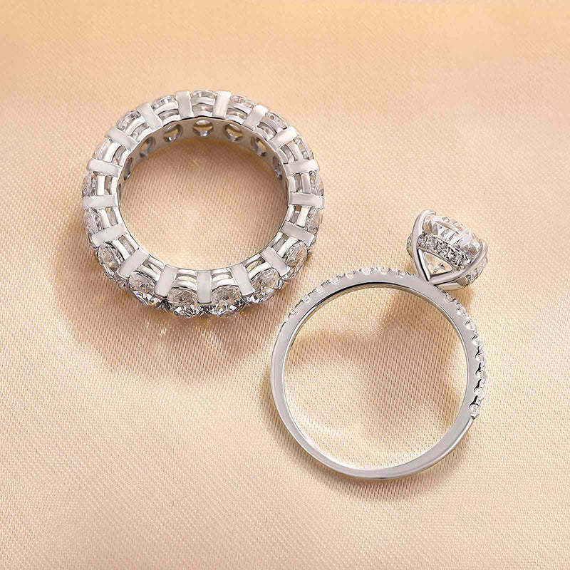 Stunning Oval Cut  Wedding Ring Set In Sterling Silver-Sterling Silver-lornajewelry
