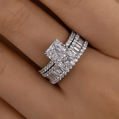 Elongated Radiant Cut Wedding Set-Sterling Silver-lornajewelry