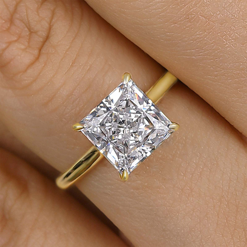 3Ct Timeless Yellow Gold Princess Cut Engagement Ring-Sterling Silver-lornajewelry