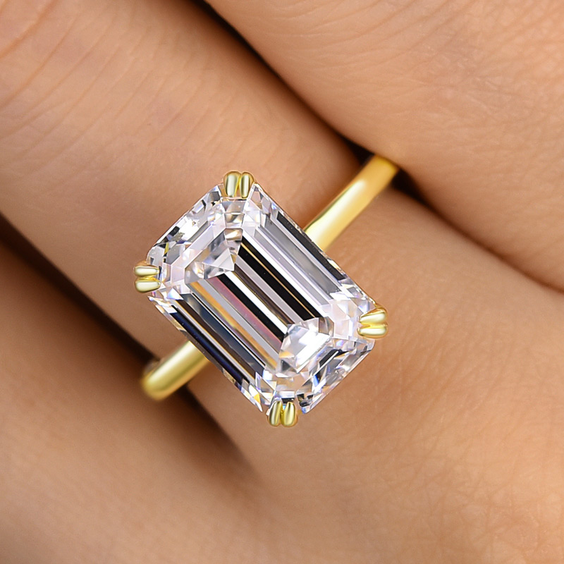 7Ct Gorgeous Yellow Gold Emerald Cut Engagement Ring-Sterling Silver-lornajewelry