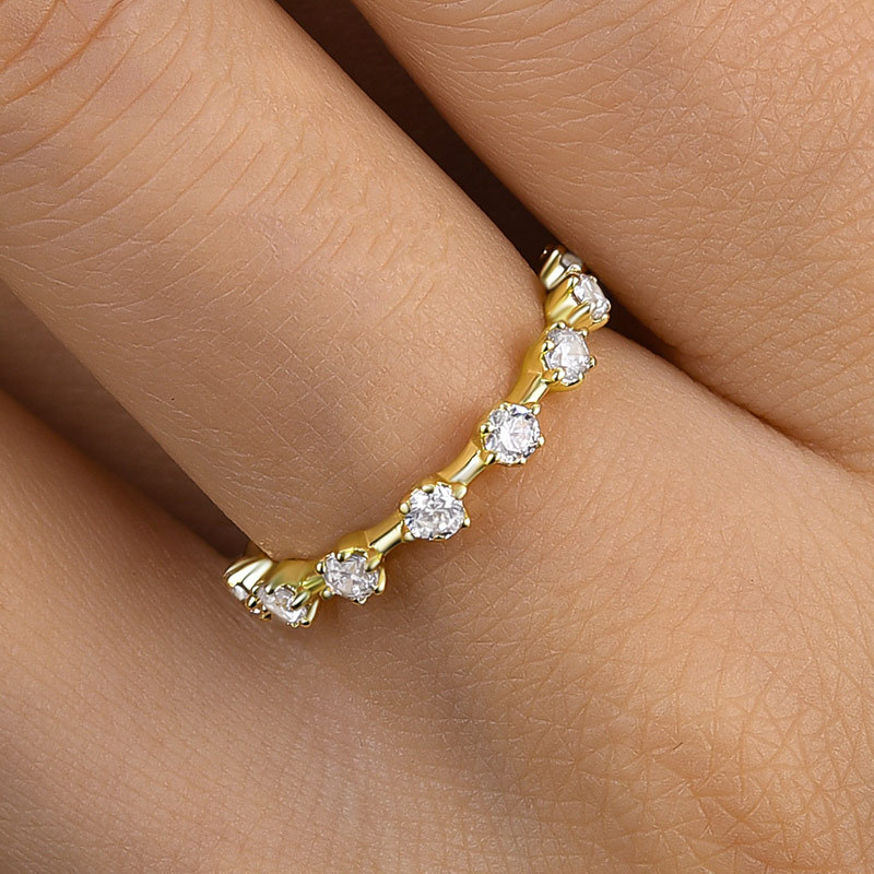 Special Yellow Gold 6 Prongs Round Cut Wedding Band-Sterling Silver-lornajewelry