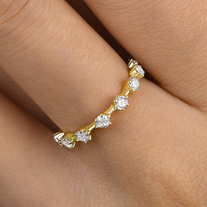 Special Yellow Gold 6 Prongs Round Cut Wedding Band-Sterling Silver-lornajewelry