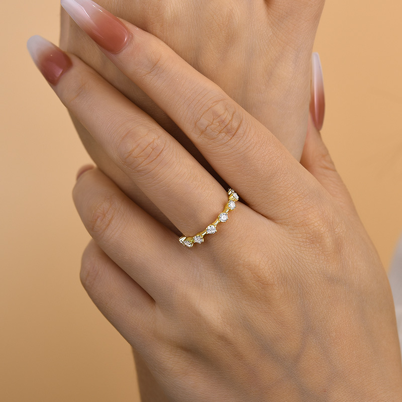 Special Yellow Gold 6 Prongs Round Cut Wedding Band-Sterling Silver-lornajewelry