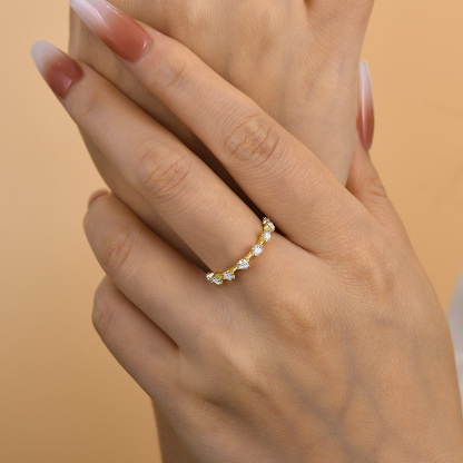 Special Yellow Gold 6 Prongs Round Cut Wedding Band-Sterling Silver-lornajewelry