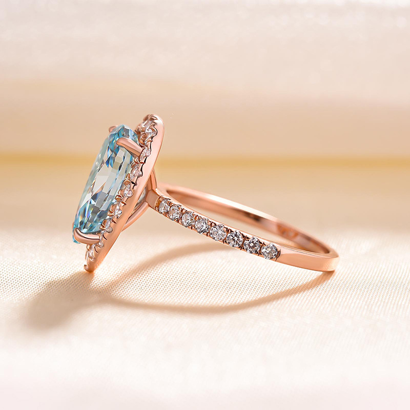 2.5Ct Moissanite Exquisite Halo Pear Cut Cyan Blue Engagement Ring-Sterling Silver-lornajewelry