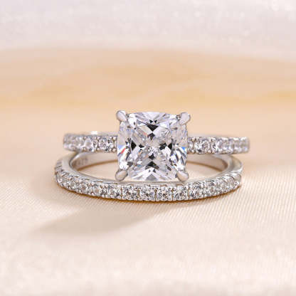 Excellent Cushion Cut Wedding Ring Set For Women In Sterling Silver-Sterling Silver-lornajewelry