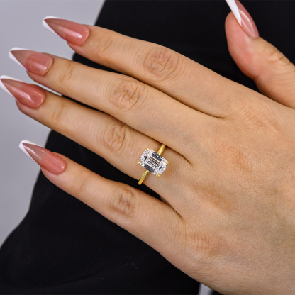 3.5Ct Yellow Gold Emerald Cut Solitaire Engagement Ring For Her-Sterling Silver-lornajewelry
