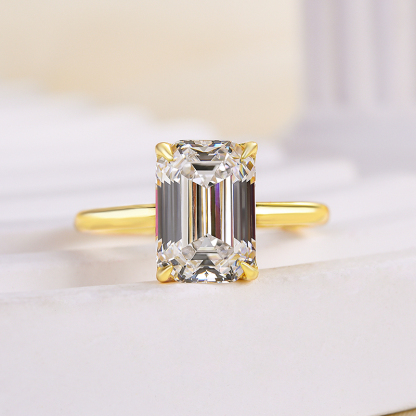 3.5Ct Yellow Gold Emerald Cut Solitaire Engagement Ring For Her-Sterling Silver-lornajewelry