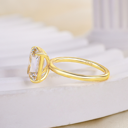 3.5Ct Yellow Gold Emerald Cut Solitaire Engagement Ring For Her-Sterling Silver-lornajewelry