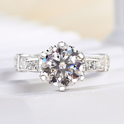 2Ct Moissanite Round Cut Vintage Engagement Ring-Sterling Silver-lornajewelry