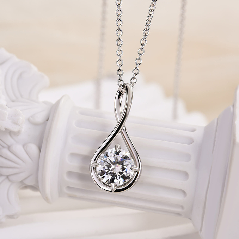 Moissanite Elegant Twist Round Cut Pendant Necklace In Sterling Silver-Sterling Silver-lornajewelry