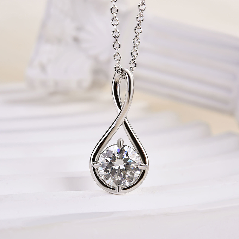 Moissanite Elegant Twist Round Cut Pendant Necklace In Sterling Silver-Sterling Silver-lornajewelry