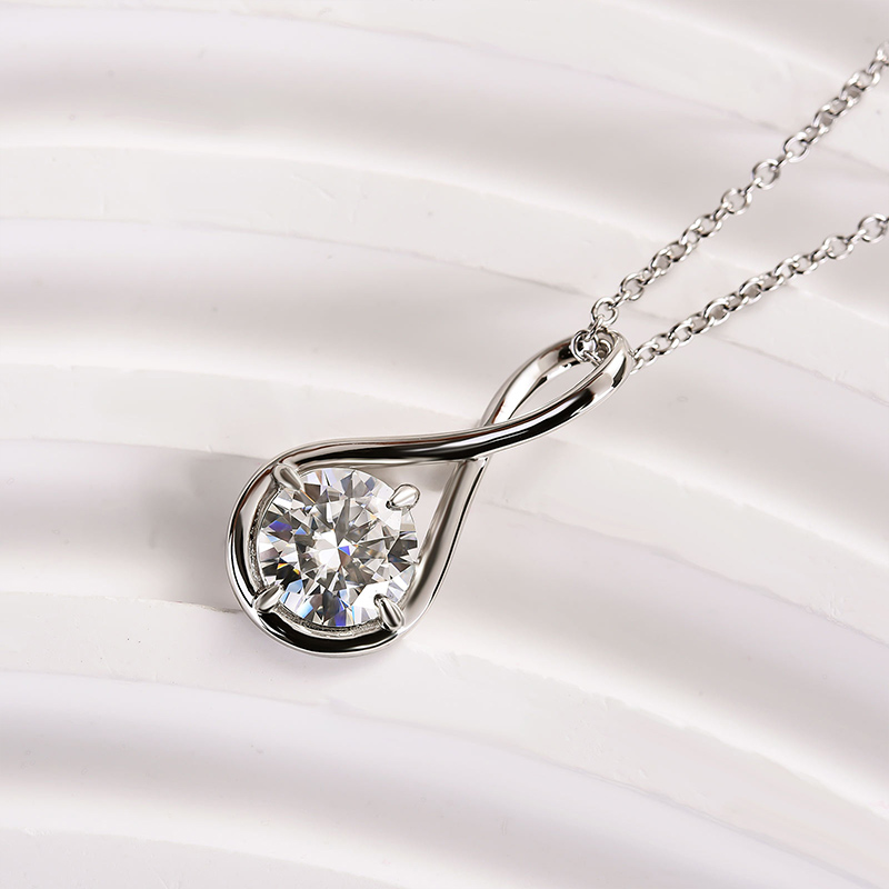 Moissanite Elegant Twist Round Cut Pendant Necklace In Sterling Silver-Sterling Silver-lornajewelry