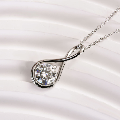 Moissanite Elegant Twist Round Cut Pendant Necklace In Sterling Silver-Sterling Silver-lornajewelry