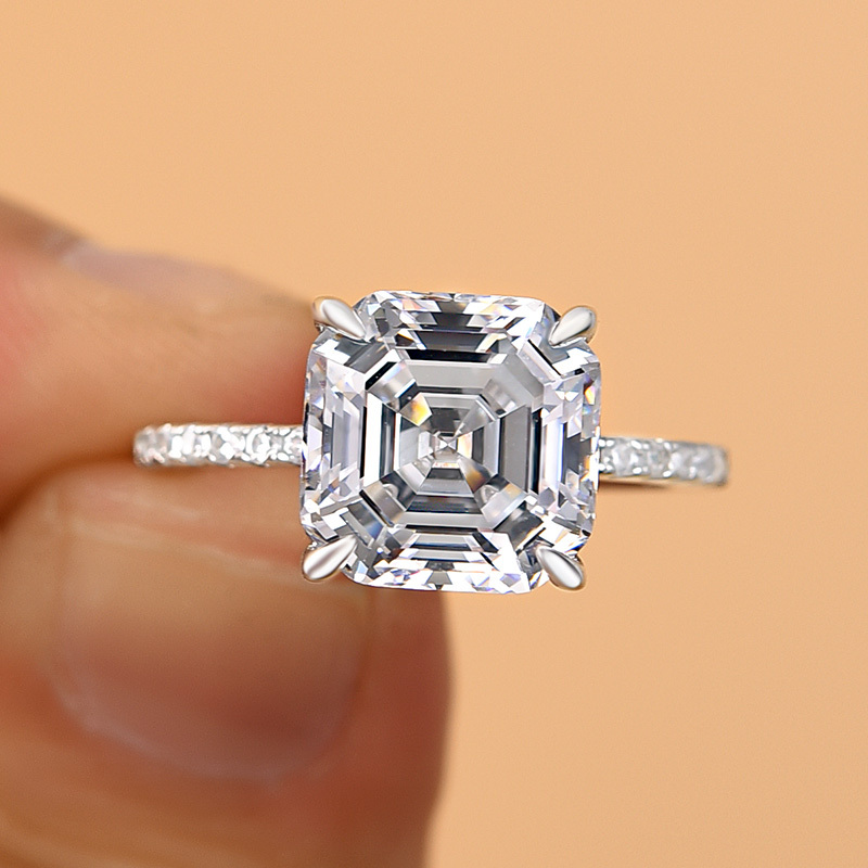 5Ct Elegant Asscher Cut Women's Engagement Ring In Sterling Silver-Sterling Silver-lornajewelry