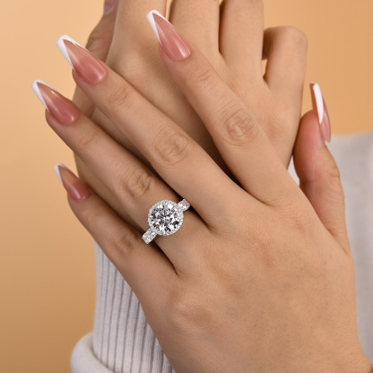 4Ct Luxury Halo Round Cut Engagement Ring-Sterling Silver-lornajewelry