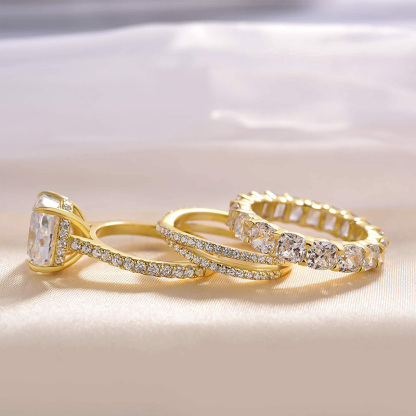 Gorgeous Cushion Cut 3PC Wedding Ring Set In Sterling Silver-Sterling Silver-lornajewelry