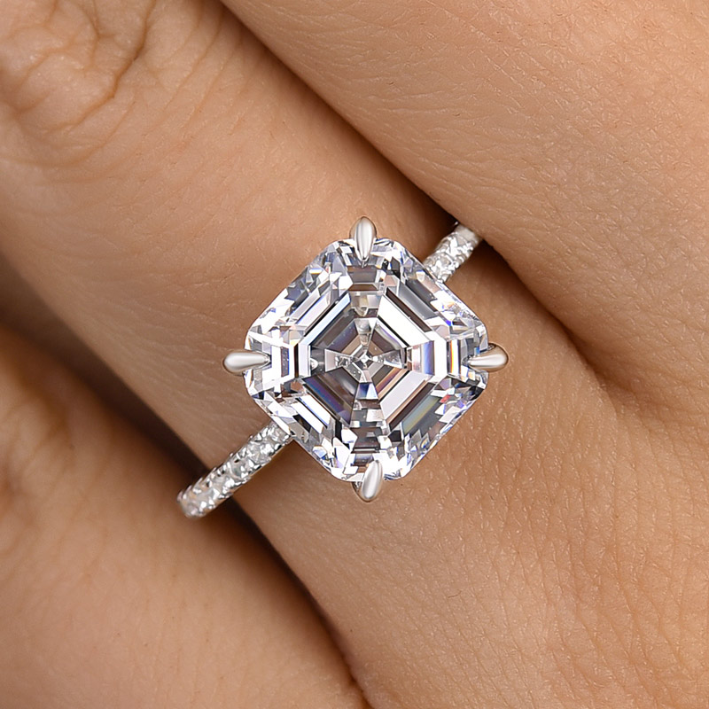 5Ct Elegant Asscher Cut Women's Engagement Ring In Sterling Silver-Sterling Silver-lornajewelry