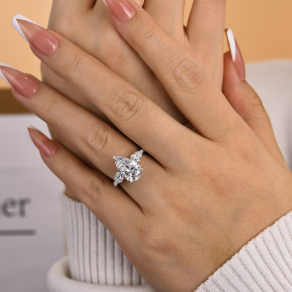 3.5Ct Gorgeous Pear Cut Three Stone Engagement Ring-Sterling Silver-lornajewelry