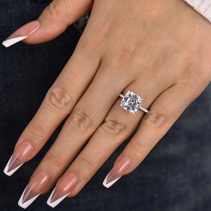 5Ct Elegant Asscher Cut Women's Engagement Ring In Sterling Silver-Sterling Silver-lornajewelry