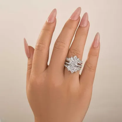 4Ct Radiant Cut Insert Wedding Ring Set with Crown Shaped Engagement Ring Enhancer in Sterling Silver