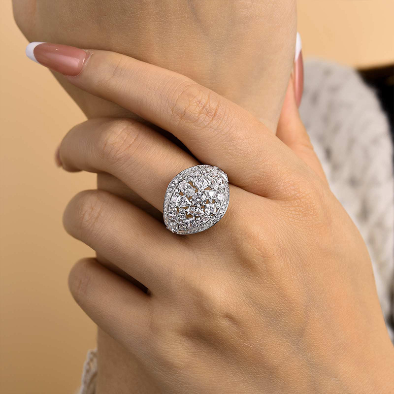 Luxury Cluster Pave Wedding Band-Sterling Silver-lornajewelry