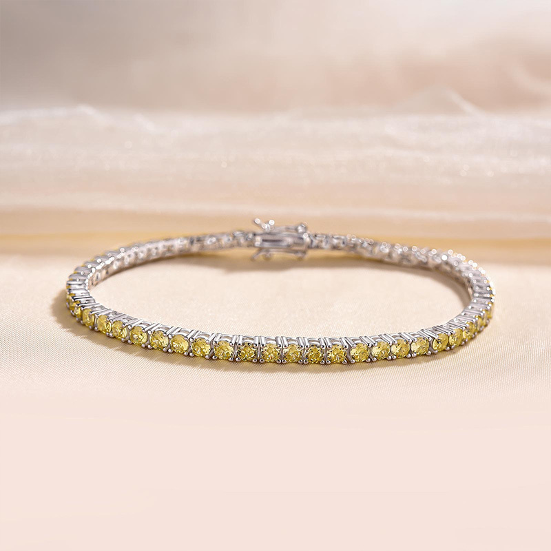 Classic Round Cut Yellow Sapphire Bracelet For Women In Sterling Silver-Sterling Silver-lornajewelry