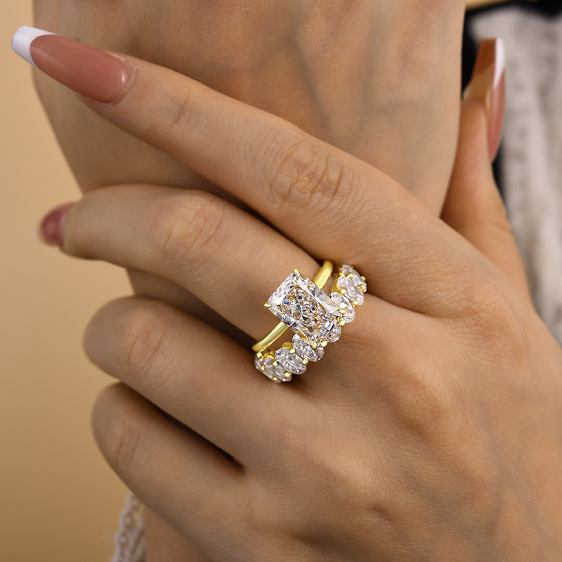 Excellent Yellow Gold Radiant Cut Wedding Ring Set-Sterling Silver-lornajewelry