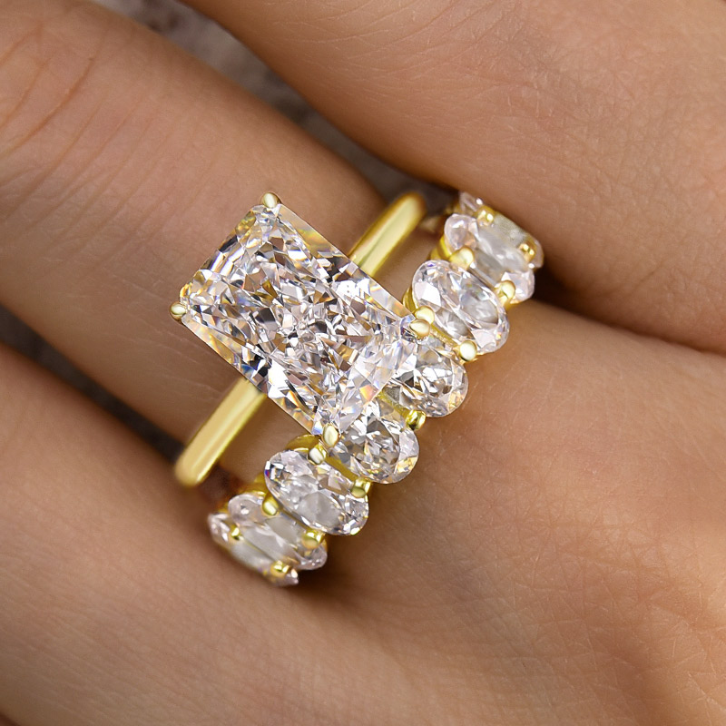Excellent Yellow Gold Radiant Cut Wedding Ring Set-Sterling Silver-lornajewelry