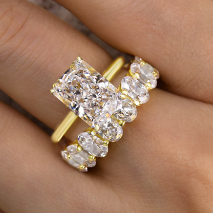 Excellent Yellow Gold Radiant Cut Wedding Ring Set-Sterling Silver-lornajewelry