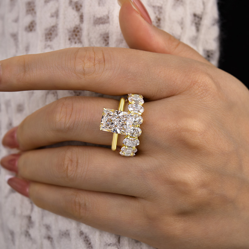 Excellent Yellow Gold Radiant Cut Wedding Ring Set-Sterling Silver-lornajewelry