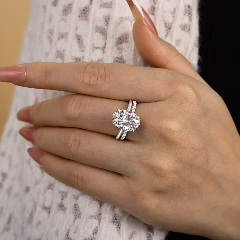 Bright Oval Cut Wedding Ring Set-Sterling Silver-lornajewelry