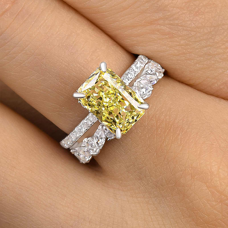Attractive Radiant Cut Yellow Sapphire Wedding Set-Sterling Silver-lornajewelry