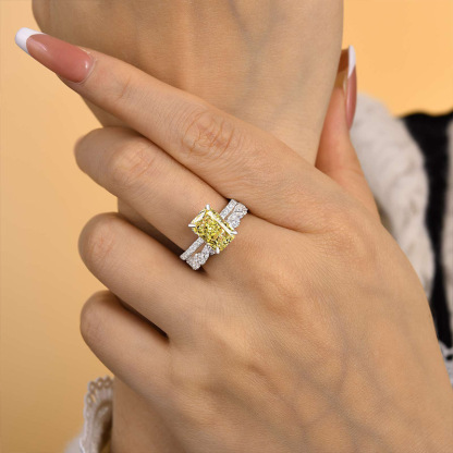 Attractive Radiant Cut Yellow Sapphire Wedding Set-Sterling Silver-lornajewelry