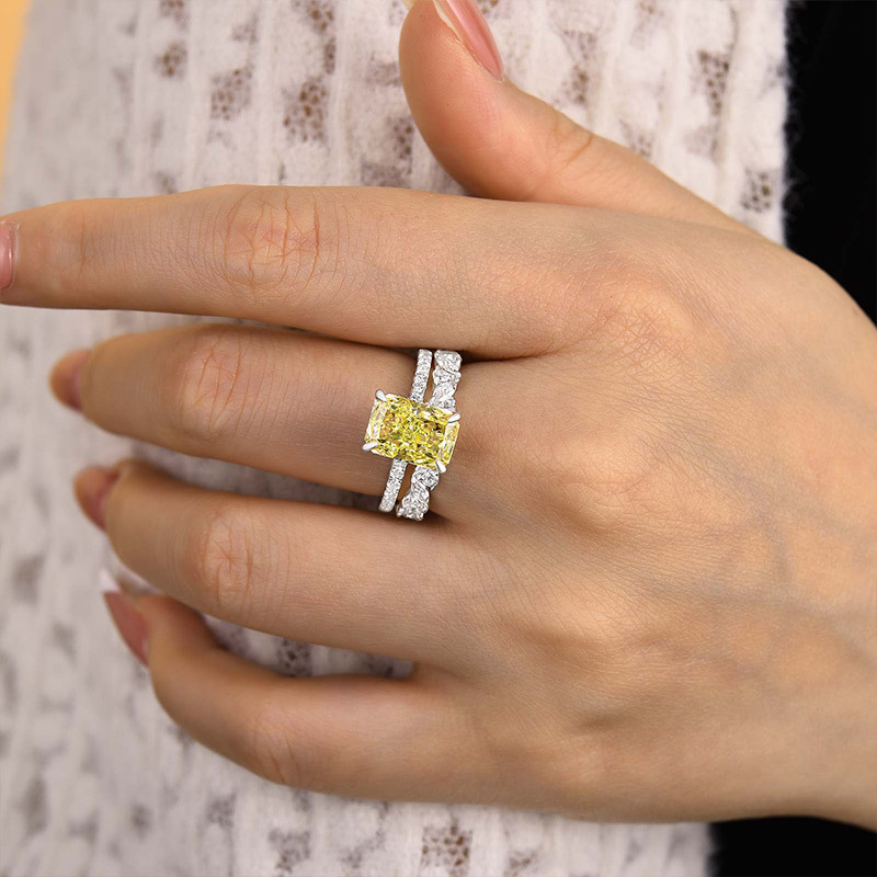 Attractive Radiant Cut Yellow Sapphire Wedding Set-Sterling Silver-lornajewelry