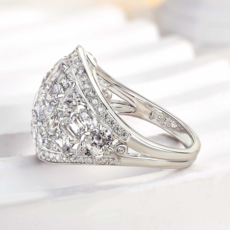 Luxury Cluster Pave Wedding Band-Sterling Silver-lornajewelry