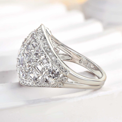 Luxury Cluster Pave Wedding Band-Sterling Silver-lornajewelry