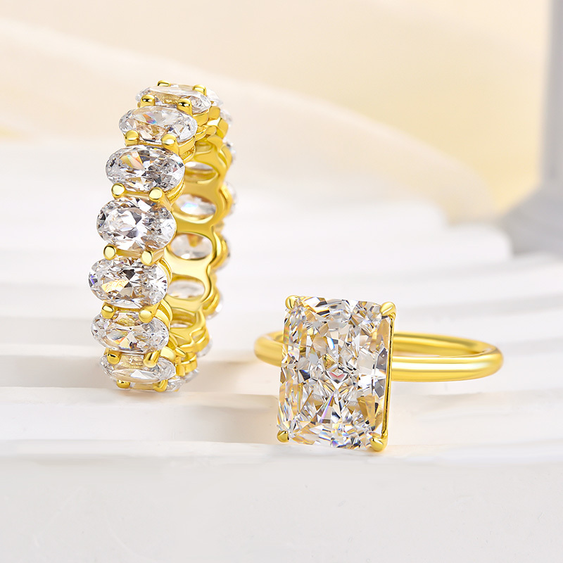 Excellent Yellow Gold Radiant Cut Wedding Ring Set-Sterling Silver-lornajewelry