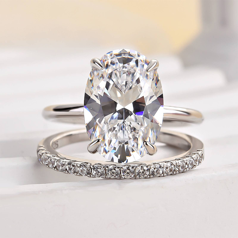 Bright Oval Cut Wedding Ring Set-Sterling Silver-lornajewelry