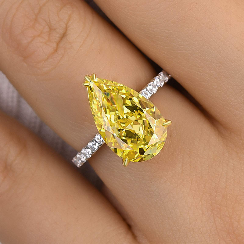 5Ct Gorgeous Two-tone Pear Cut Yellow Sapphire Engagement Ring-Sterling Silver-lornajewelry